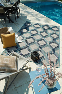 Tapis motif géométrique bleu intérieur extérieur : ACA1686BLE - Nazar rugs