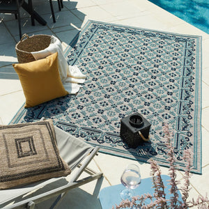 Tapis intérieur extérieur motif persan bleu : ACA1693BLE - Nazar rugs