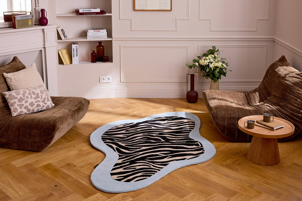 Âme fauve – Tapis en laine zébré - bleu Âme fauve