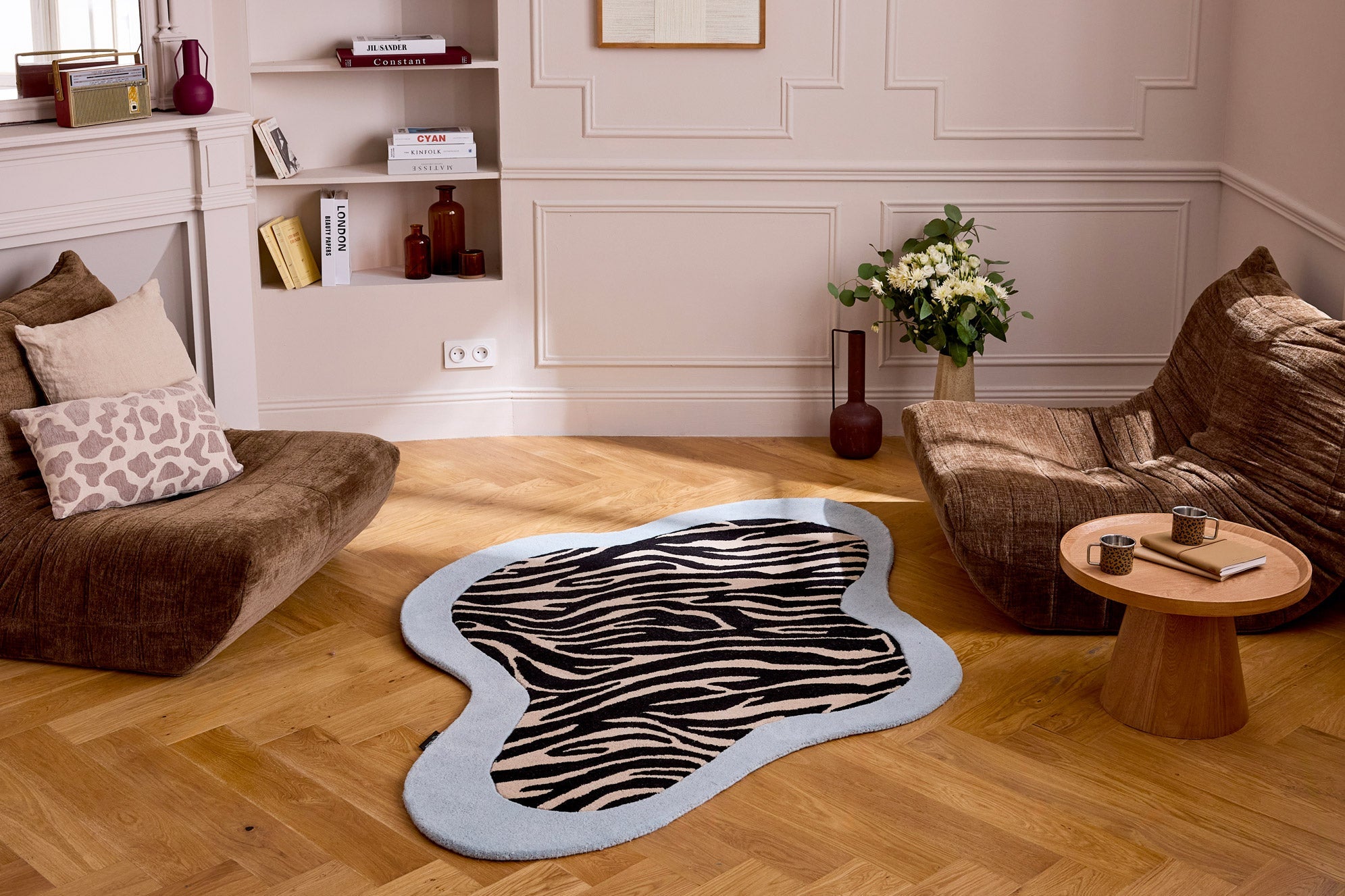 Âme fauve – Tapis en laine zébré - bleu Âme fauve