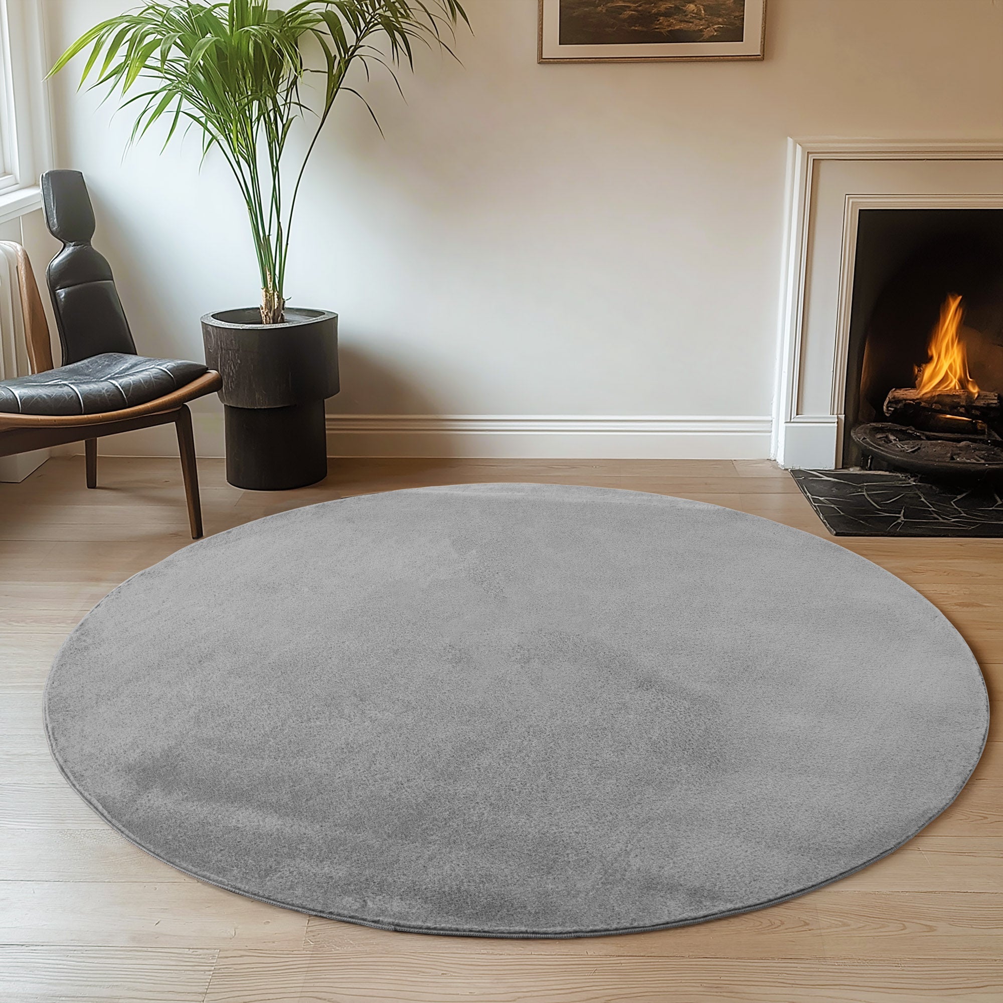 ALBA - Tapis Gris Rond à Poils Courts Doux - ALB1400GRI ALBA