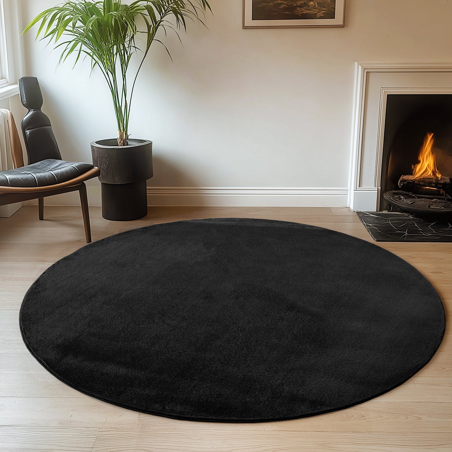 ALBA - Tapis Noir Rond à Poils Courts Doux - ALB1400NOI ALBA