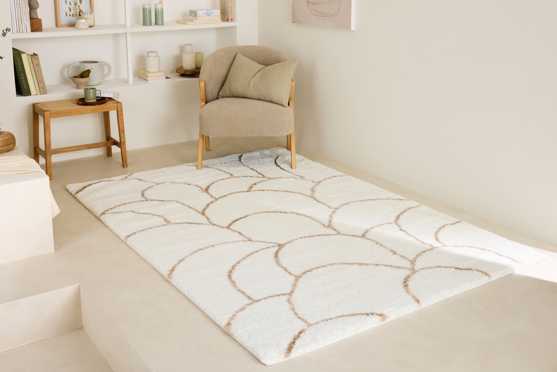 Tapis motif arc crème et ivoire : ALE672CRE ALENA