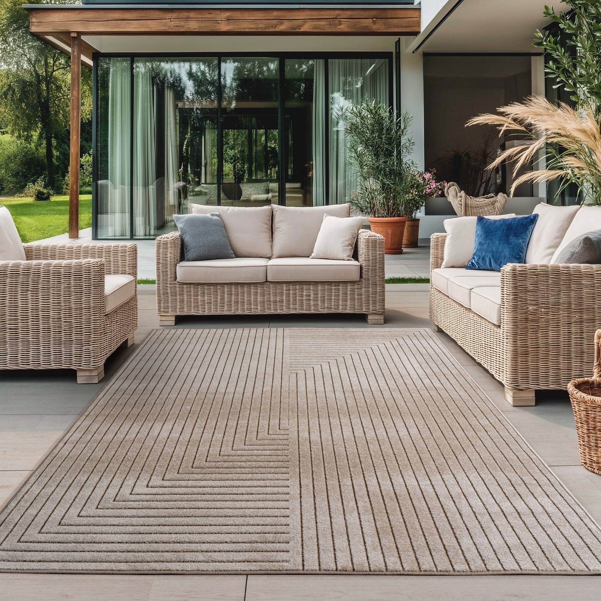 ALVORA - Tapis intérieur/extérieur beige à motif graphique - ALV1202BEI ALVORA