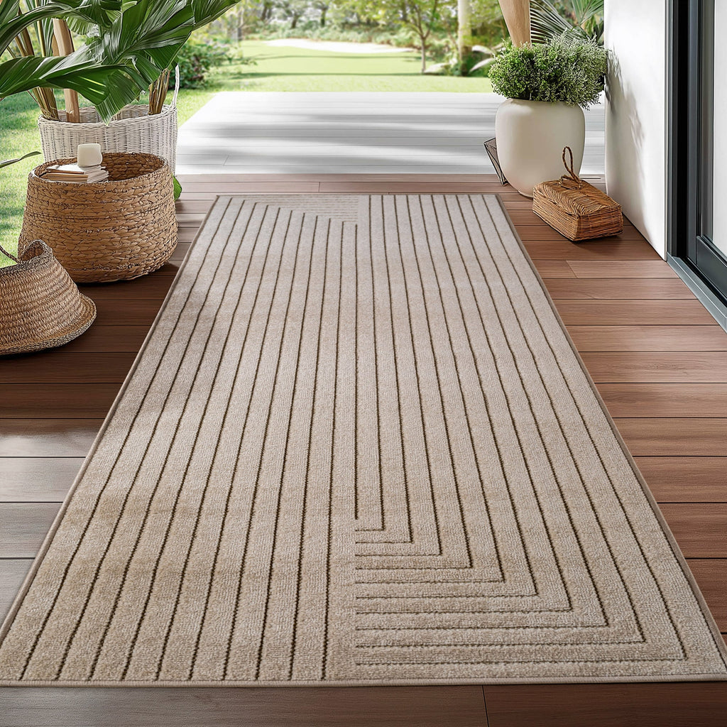 ALVORA - Tapis intérieur/extérieur beige à motif graphique - ALV1202BEI ALVORA