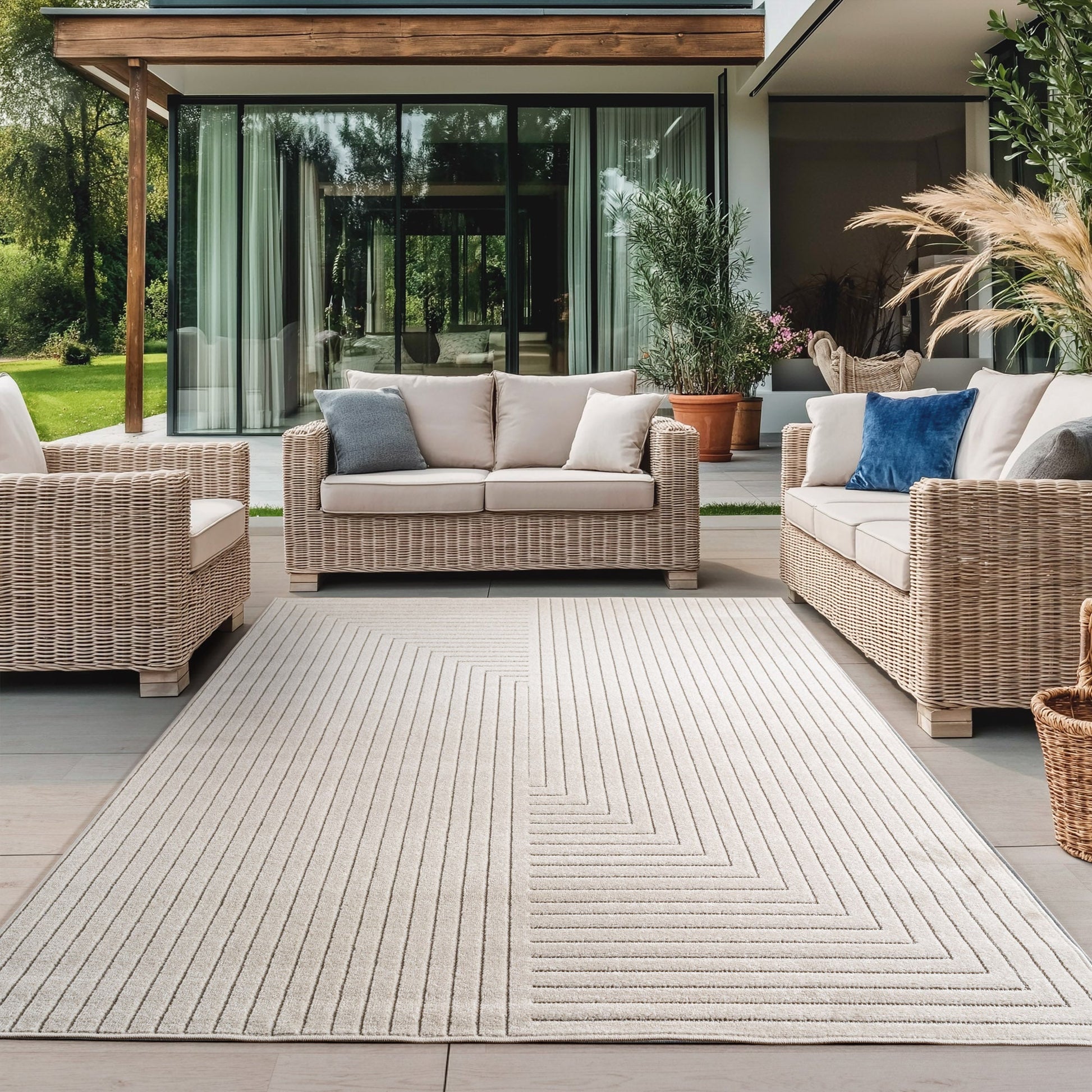 ALVORA - Tapis intérieur/extérieur crème à motif graphique - ALV1202CRE ALVORA