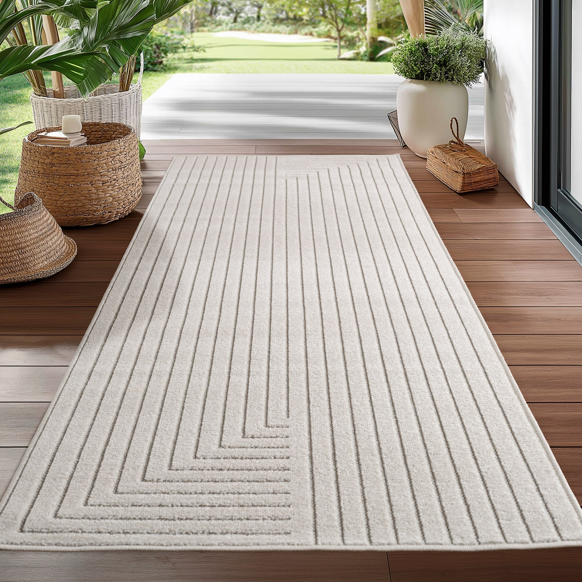 ALVORA - Tapis intérieur/extérieur crème à motif graphique - ALV1202CRE ALVORA