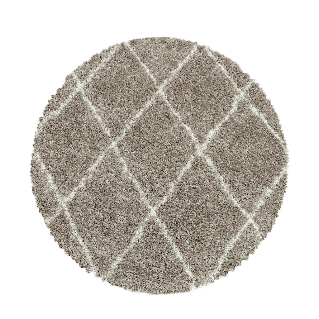 ALVOR – Tapis shaggy rond à poils longs motif berbère beige – ALV3401BEI ALVOR