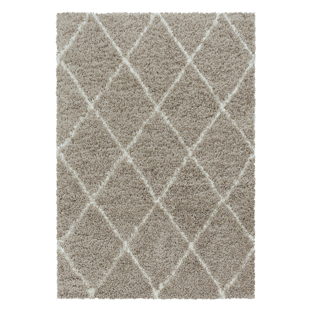 ALVOR – Tapis shaggy à poils longs motif berbère beige – ALV3401BEI ALVOR