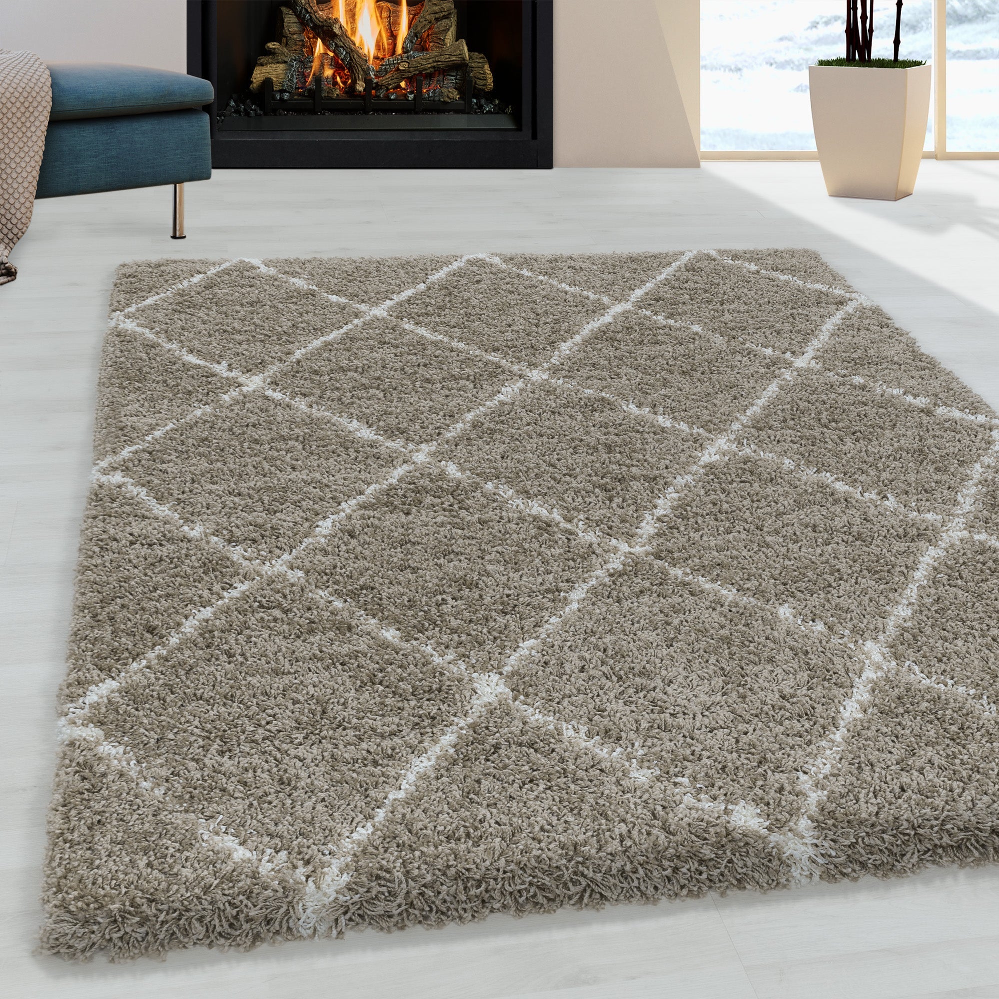 ALVOR – Tapis shaggy à poils longs motif berbère beige – ALV3401BEI ALVOR