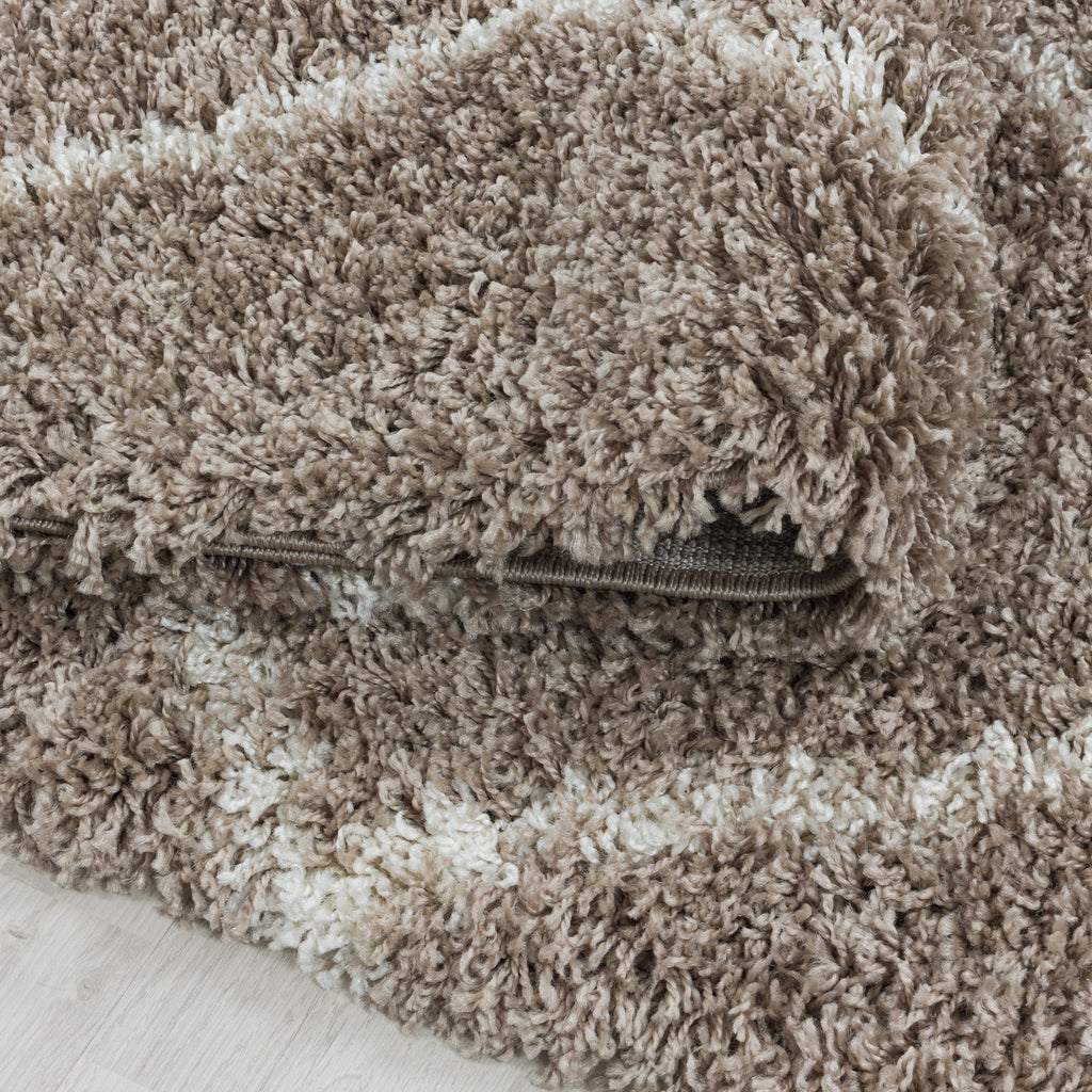 ALVOR – Tapis shaggy rond à poils longs motif berbère beige – ALV3401BEI ALVOR