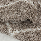ALVOR – Tapis shaggy rond à poils longs motif berbère beige – ALV3401BEI ALVOR