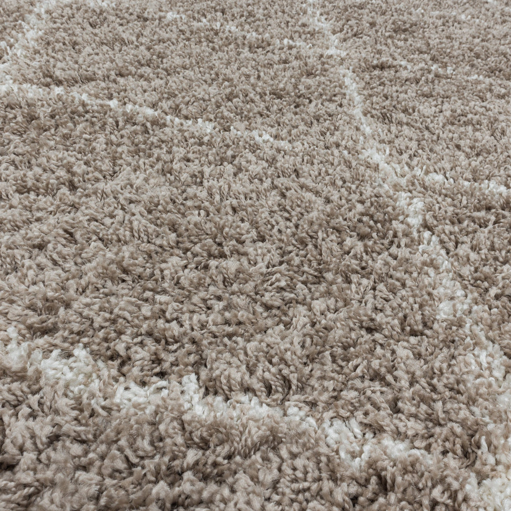 ALVOR – Tapis shaggy rond à poils longs motif berbère beige – ALV3401BEI ALVOR