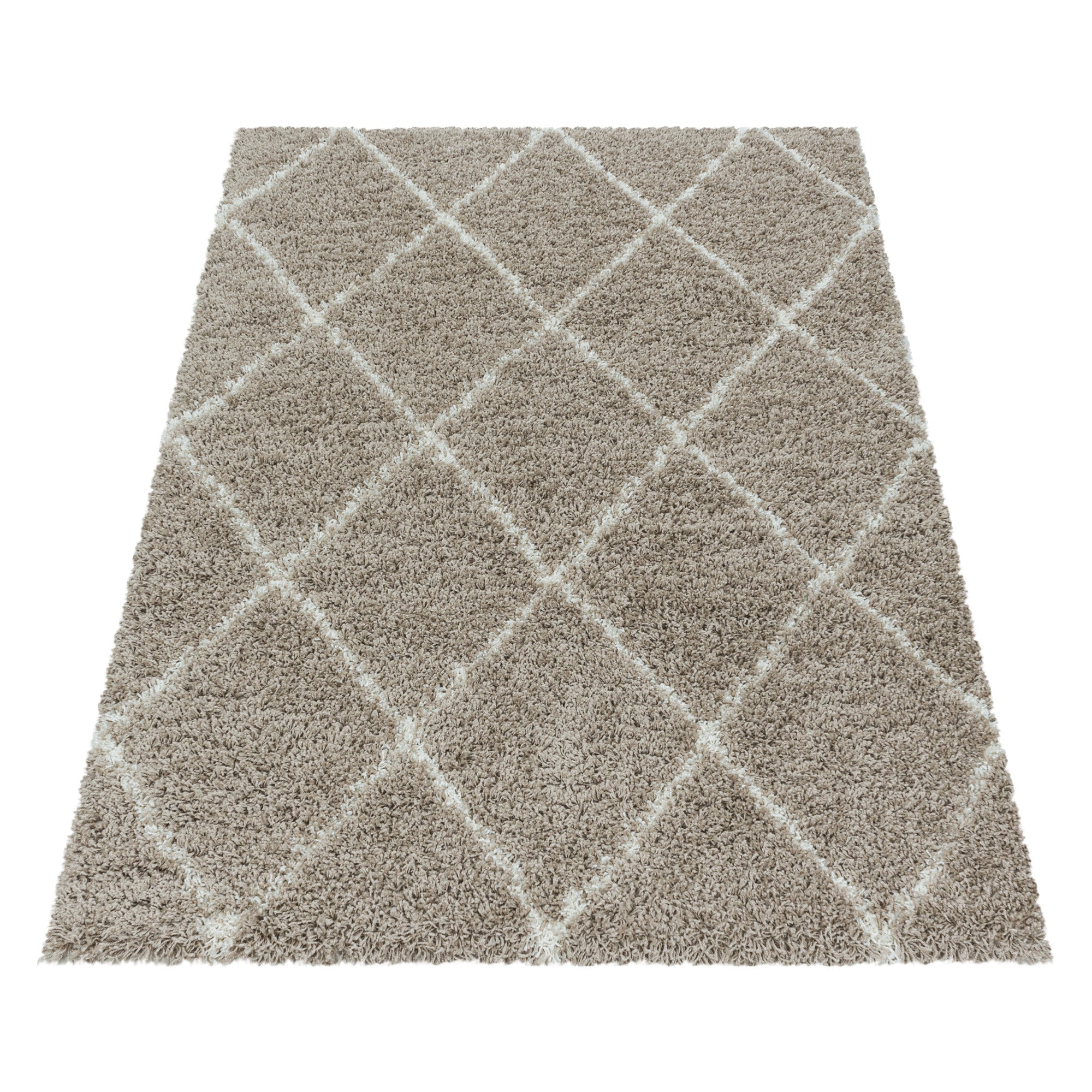 ALVOR – Tapis shaggy à poils longs motif berbère beige – ALV3401BEI ALVOR