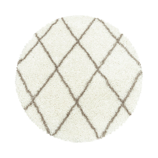 ALVOR – Tapis shaggy rond à poils longs motif berbère crème – ALV3401CRE ALVOR