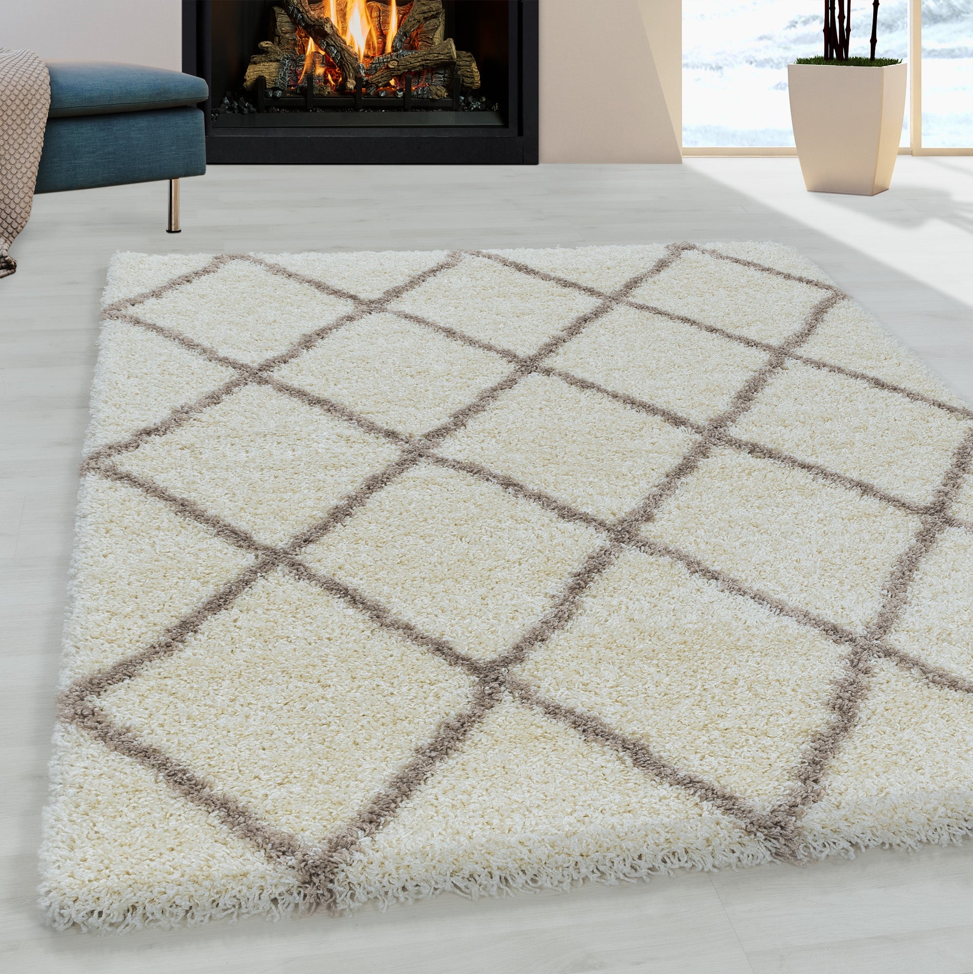 ALVOR – Tapis shaggy à poils longs motif berbère crème – ALV3401CRE ALVOR