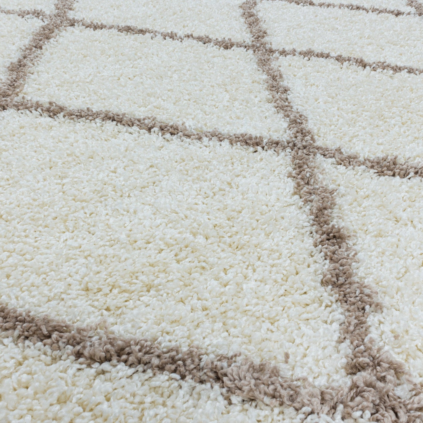 ALVOR – Tapis shaggy rond à poils longs motif berbère crème – ALV3401CRE ALVOR