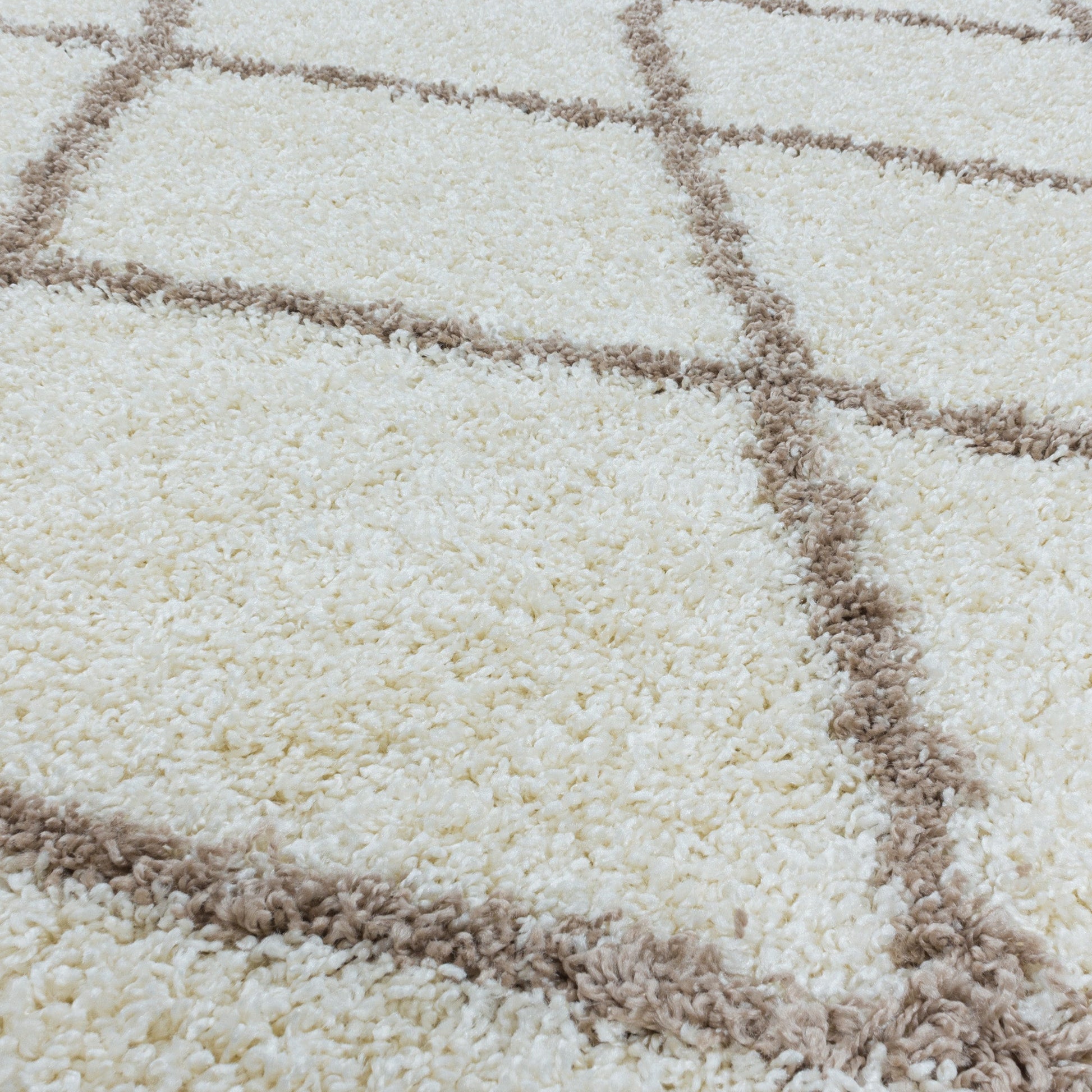 ALVOR – Tapis shaggy rond à poils longs motif berbère crème – ALV3401CRE ALVOR
