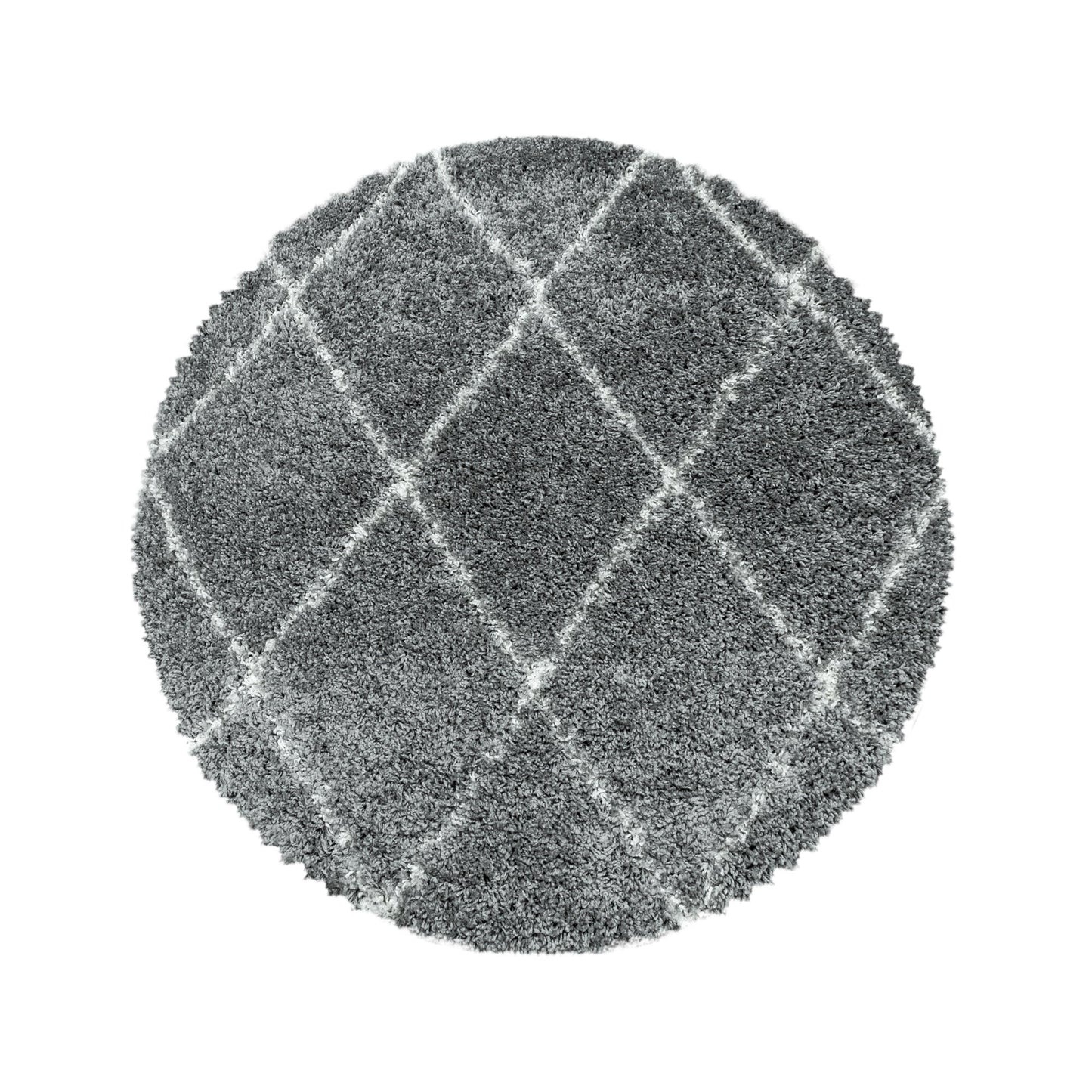 ALVOR – Tapis shaggy rond à poils longs motif berbère gris – ALV3401GRI Nazar Rugs