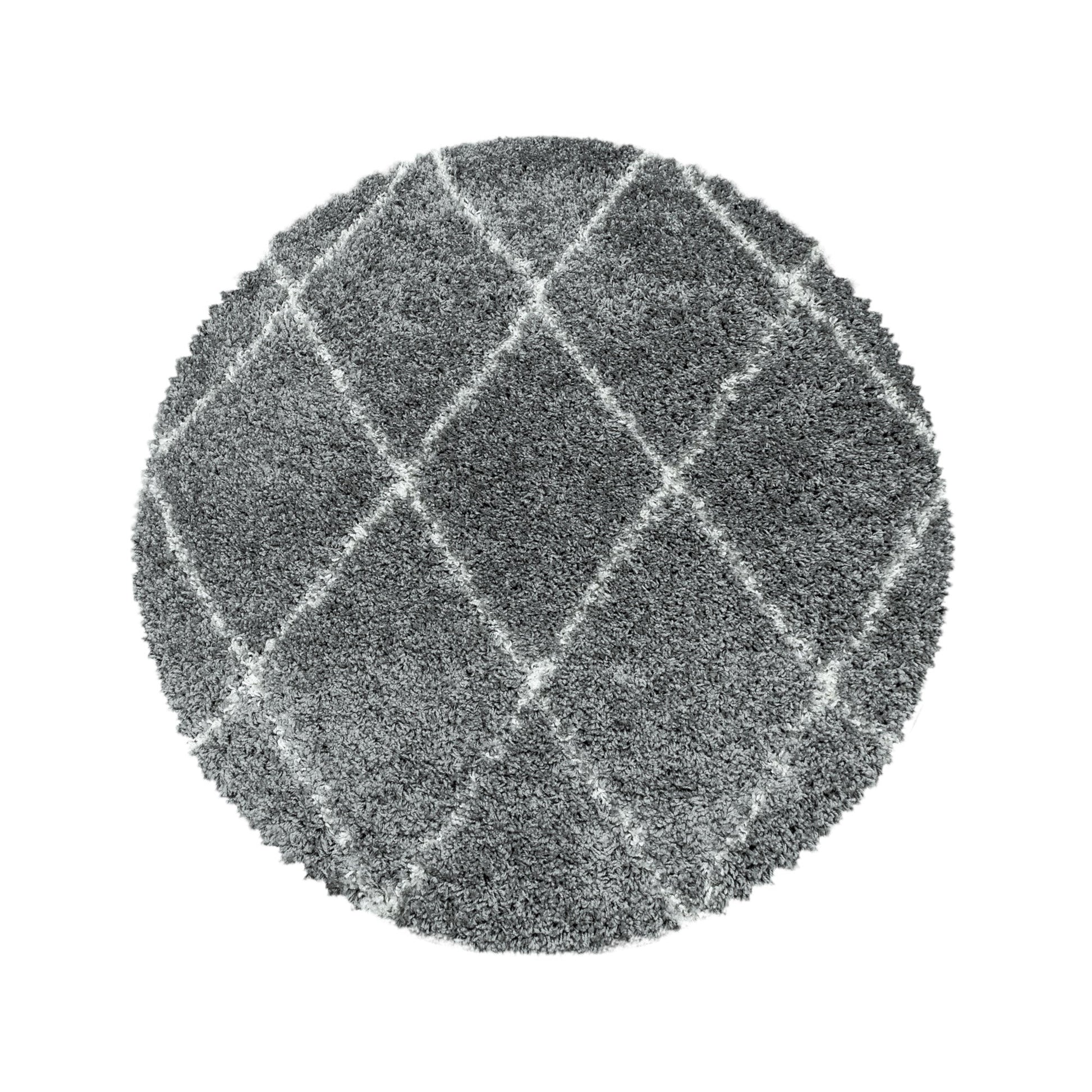 ALVOR – Tapis shaggy rond à poils longs motif berbère gris – ALV3401GRI Nazar Rugs