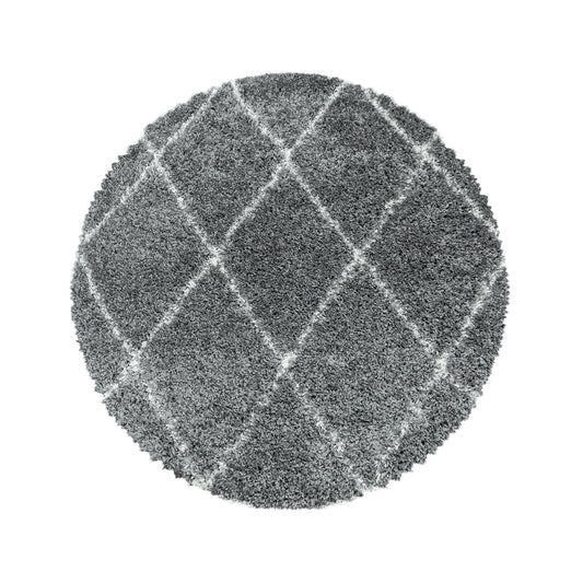ALVOR – Tapis shaggy rond à poils longs motif berbère gris – ALV3401GRI Nazar Rugs