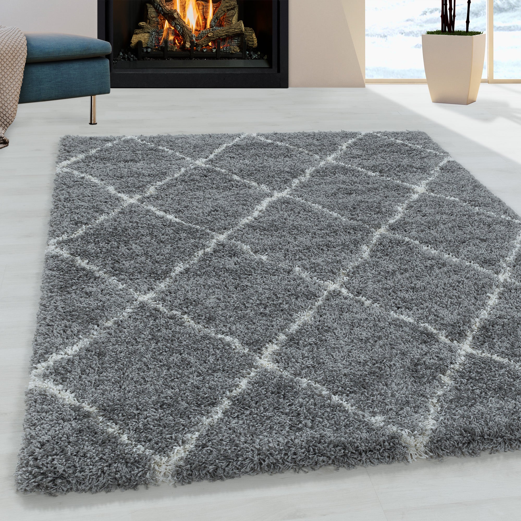 ALVOR – Tapis shaggy à poils longs motif berbère gris – ALV3401GRI ALVOR