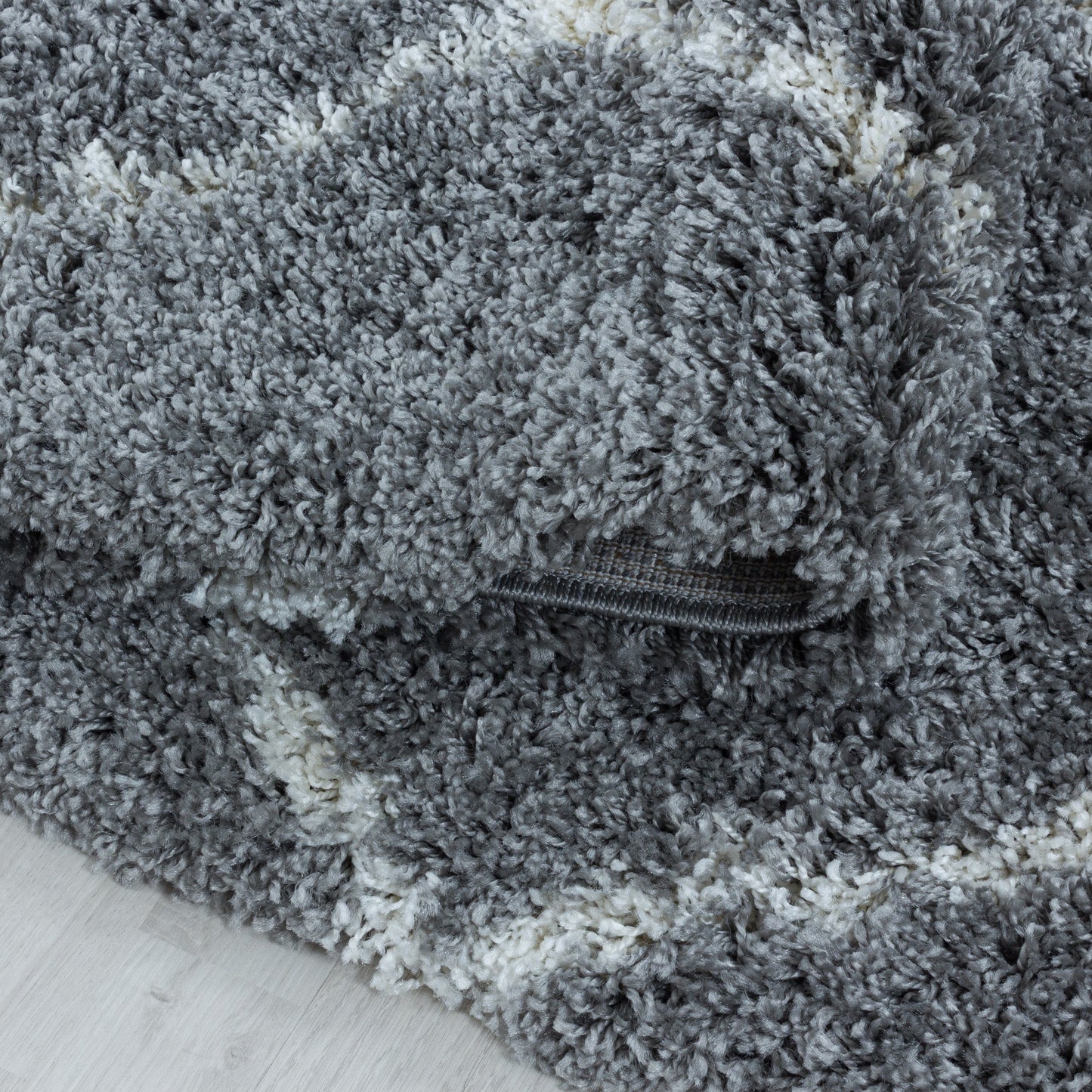 ALVOR – Tapis shaggy rond à poils longs motif berbère gris – ALV3401GRI Nazar Rugs