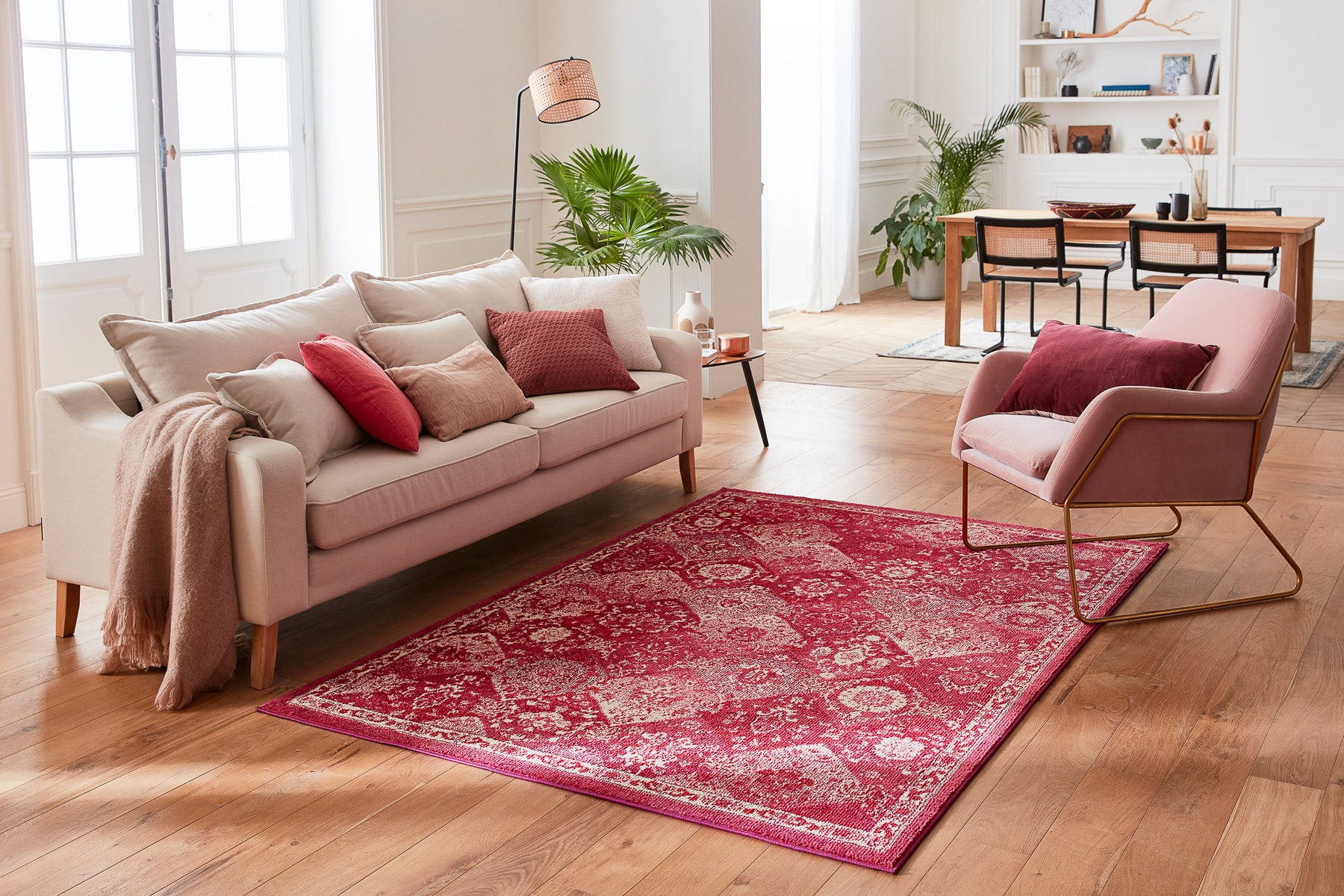 Tapis vintage rose framboise : ANA768ROS ANATOLIA