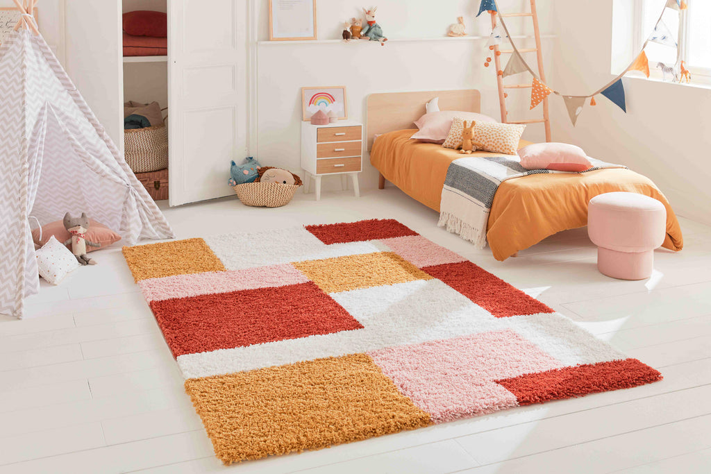Tapis terra cotta rose crème et jaune : AQU139TER AQUARELLE