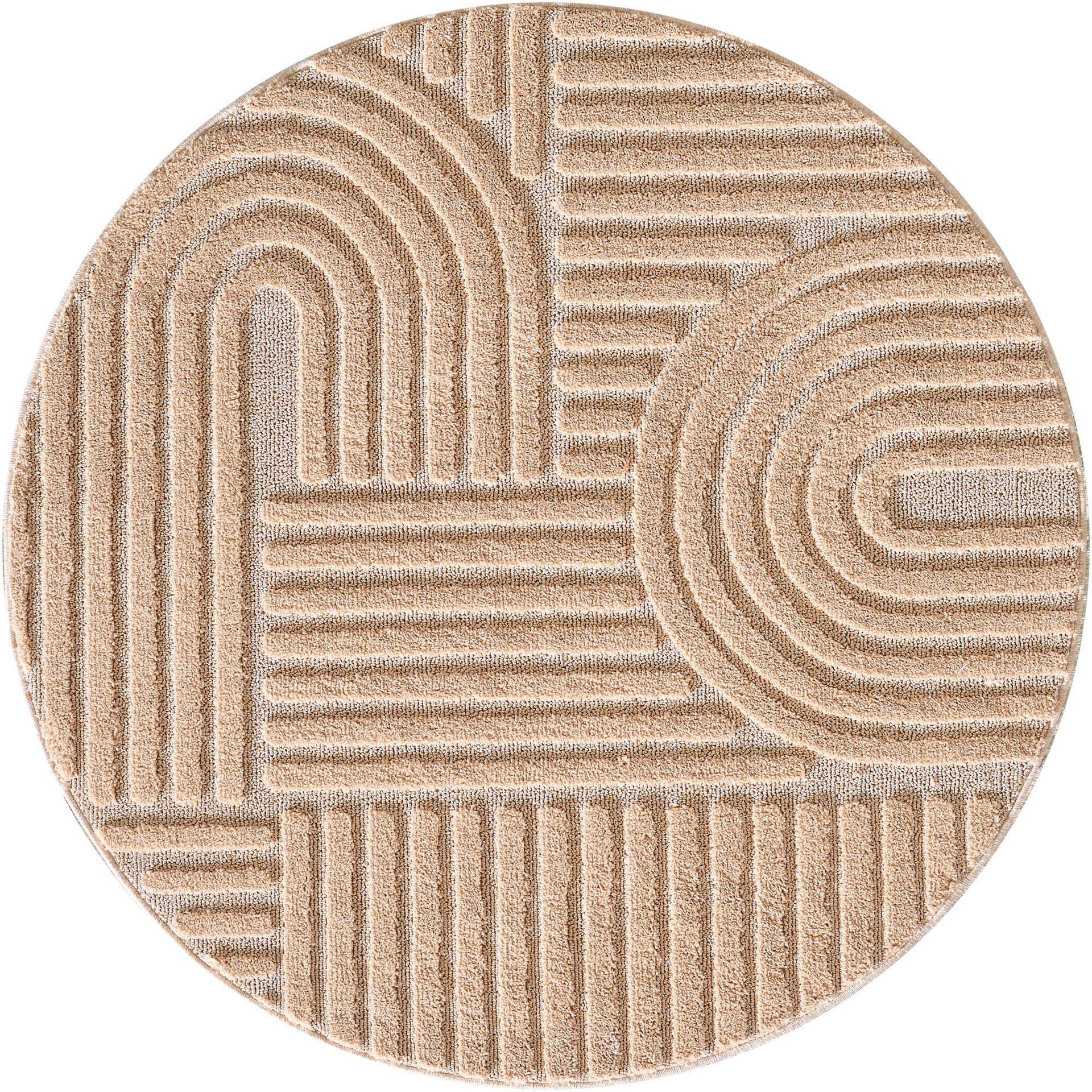 Lot De 4 Tapis Lavables Design Grec, Polyamide Super Doux, Marron (80x130cm + 3x 50x70cm)