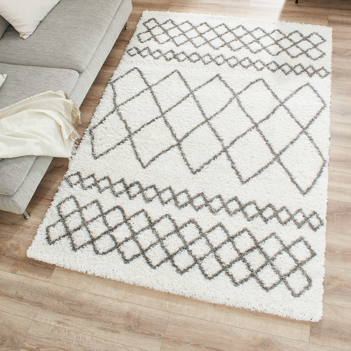 Tapis berbère - Crème et Gris à Losanges - Collection Asma ASMA