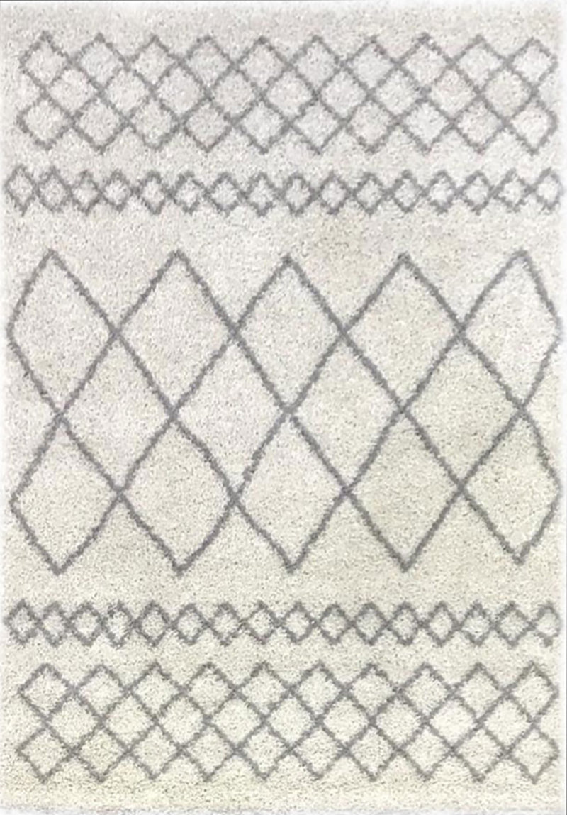 Tapis shaggy de salon en laine artificielle inspiration berbère gris et crème : ASM200GRI ASMA