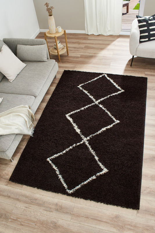 Tapis shaggy en polypropylène à motif berbère brun et crème : ASM380MAR ASMA