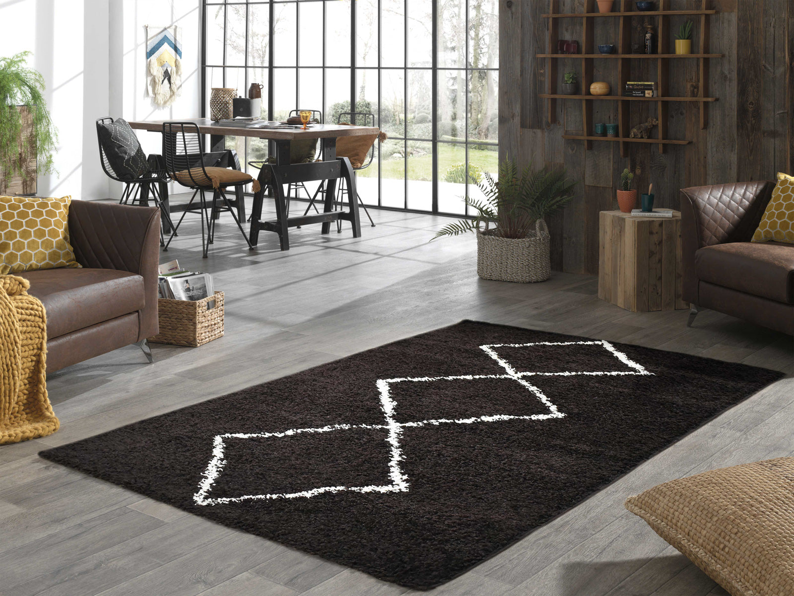 Tapis shaggy en polypropylène à motif berbère brun et crème : ASM380MAR ASMA