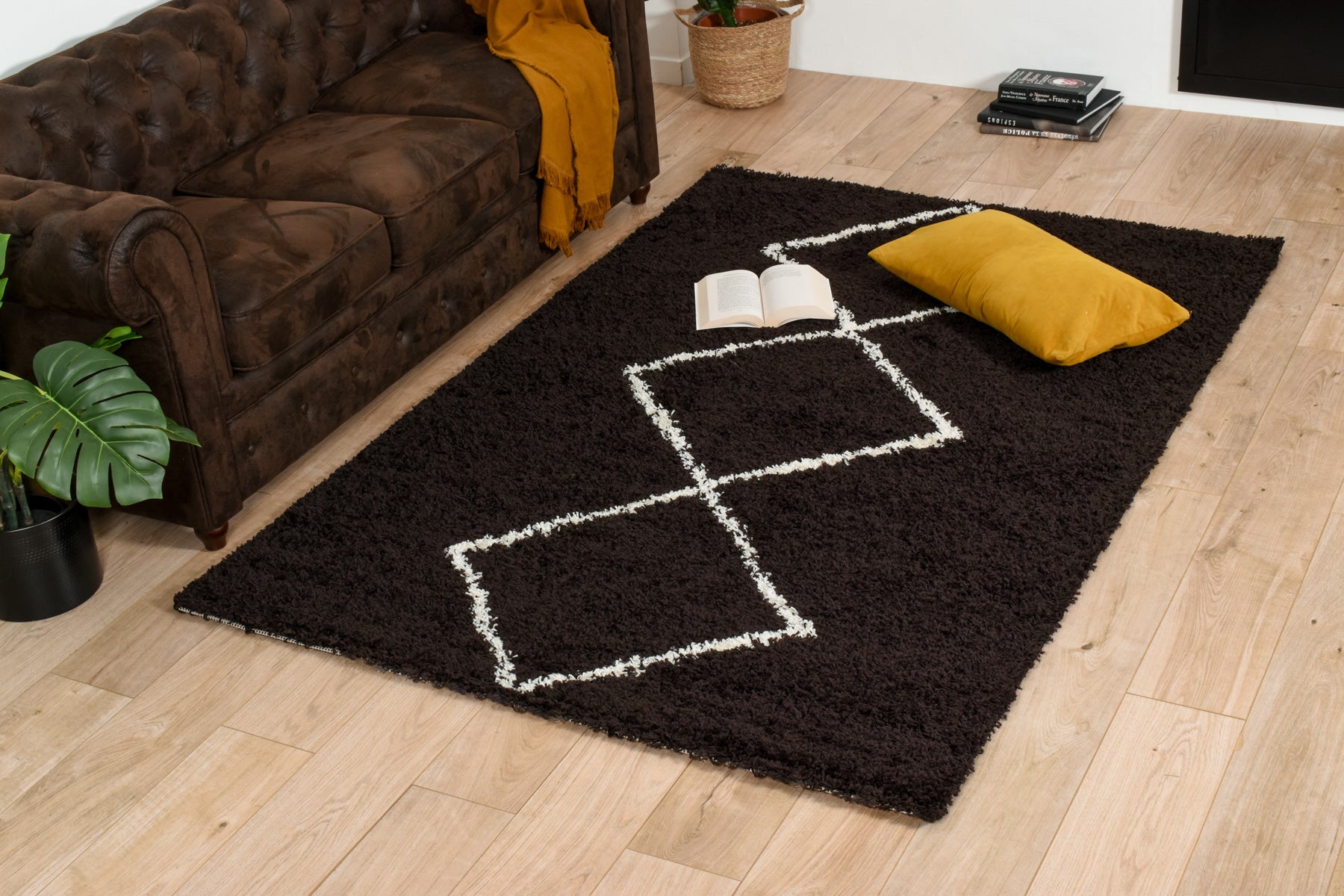 Tapis shaggy en polypropylène à motif berbère brun et crème : ASM380MAR ASMA