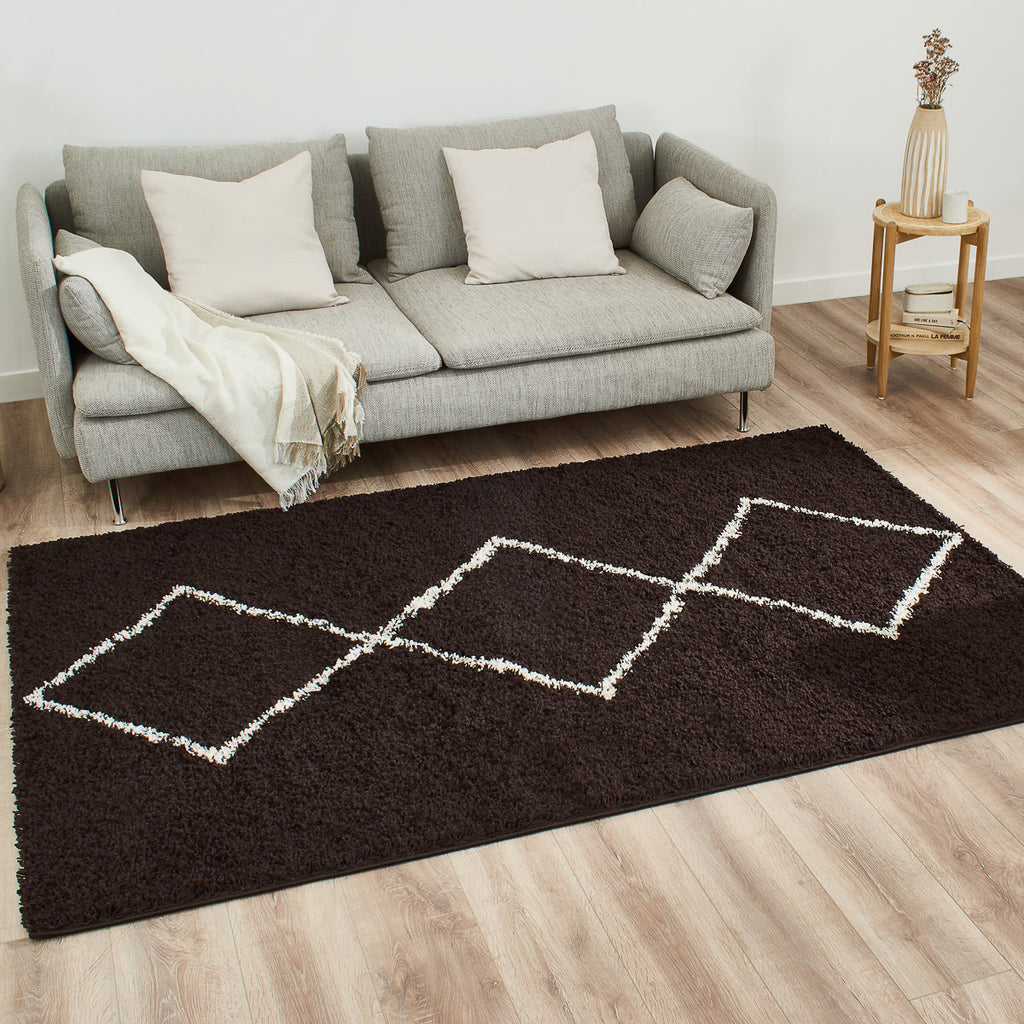 Tapis shaggy en polypropylène à motif berbère brun et crème : ASM380MAR ASMA