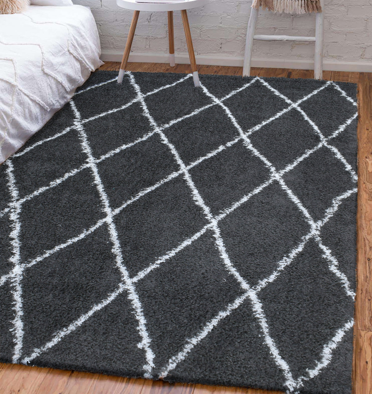 Tapis berbère en  laine artificielle  anthracite et crème : ASM450ANT ASMA