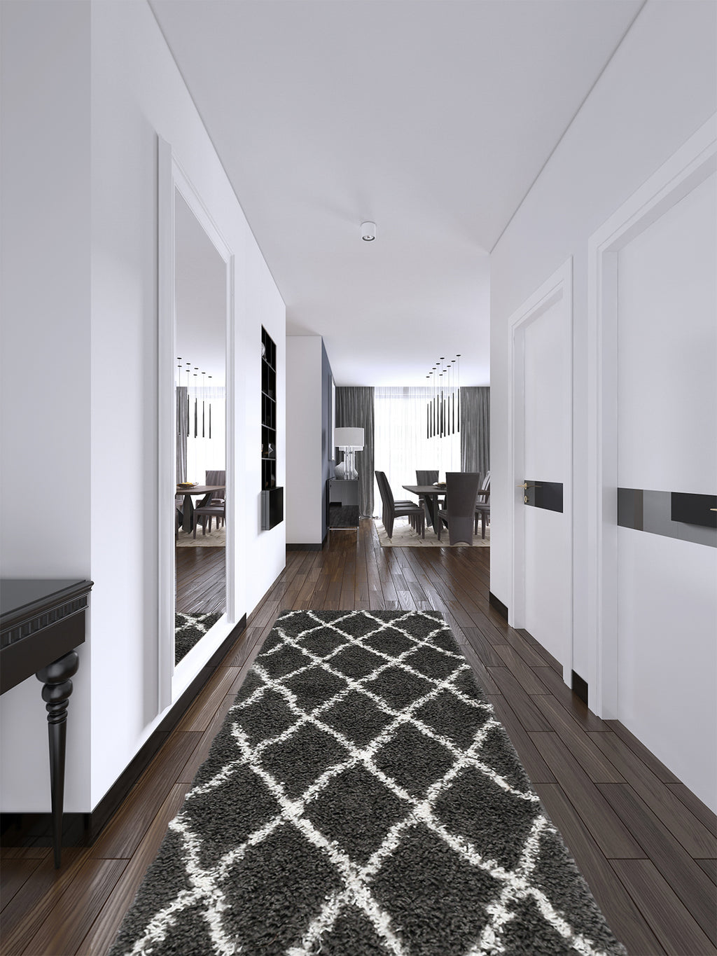 Tapis berbère en  laine artificielle  anthracite et crème : ASM450ANT ASMA