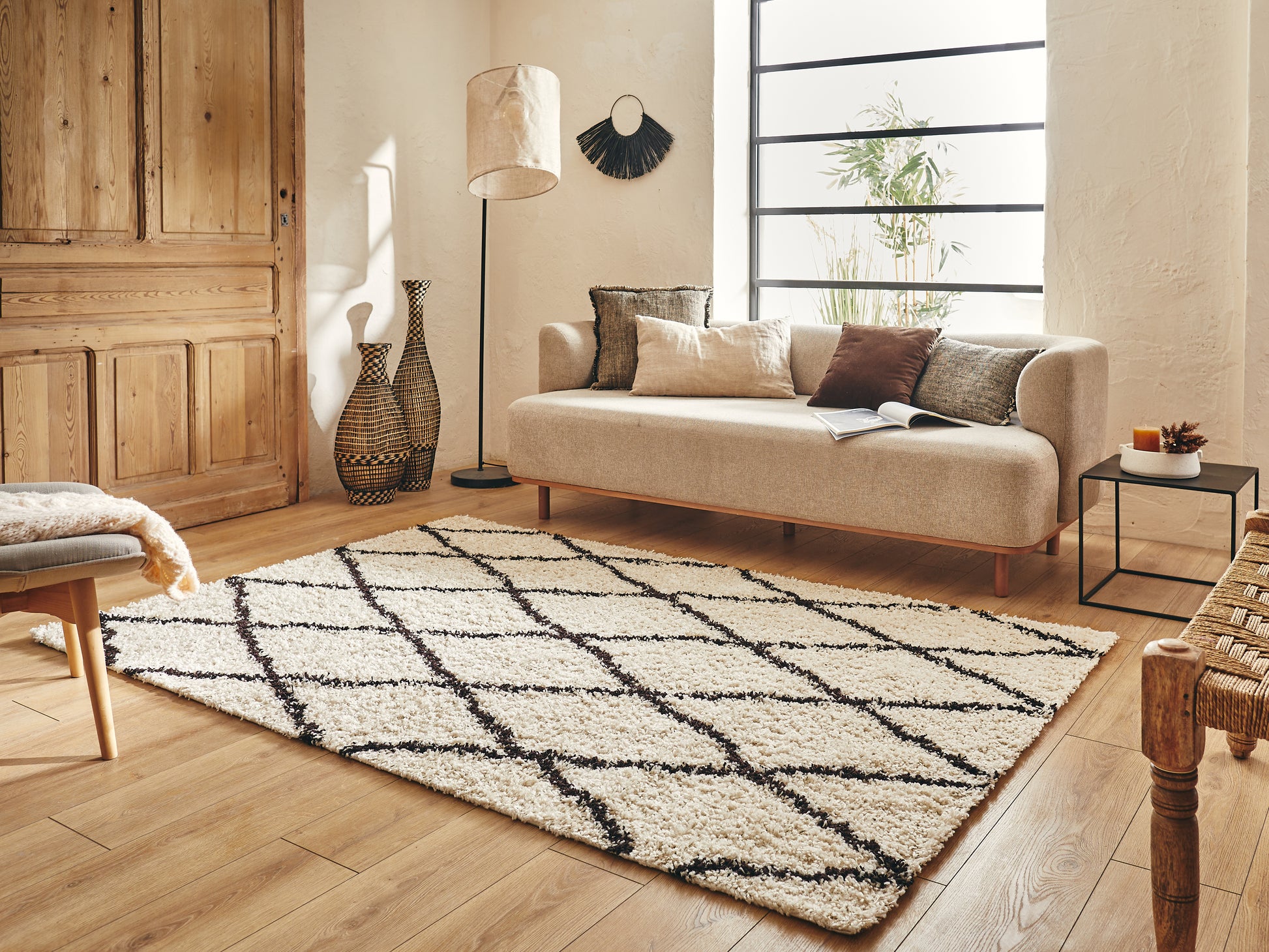 Tapis berbère à losange crème et brun : ASM450CRE ASMA