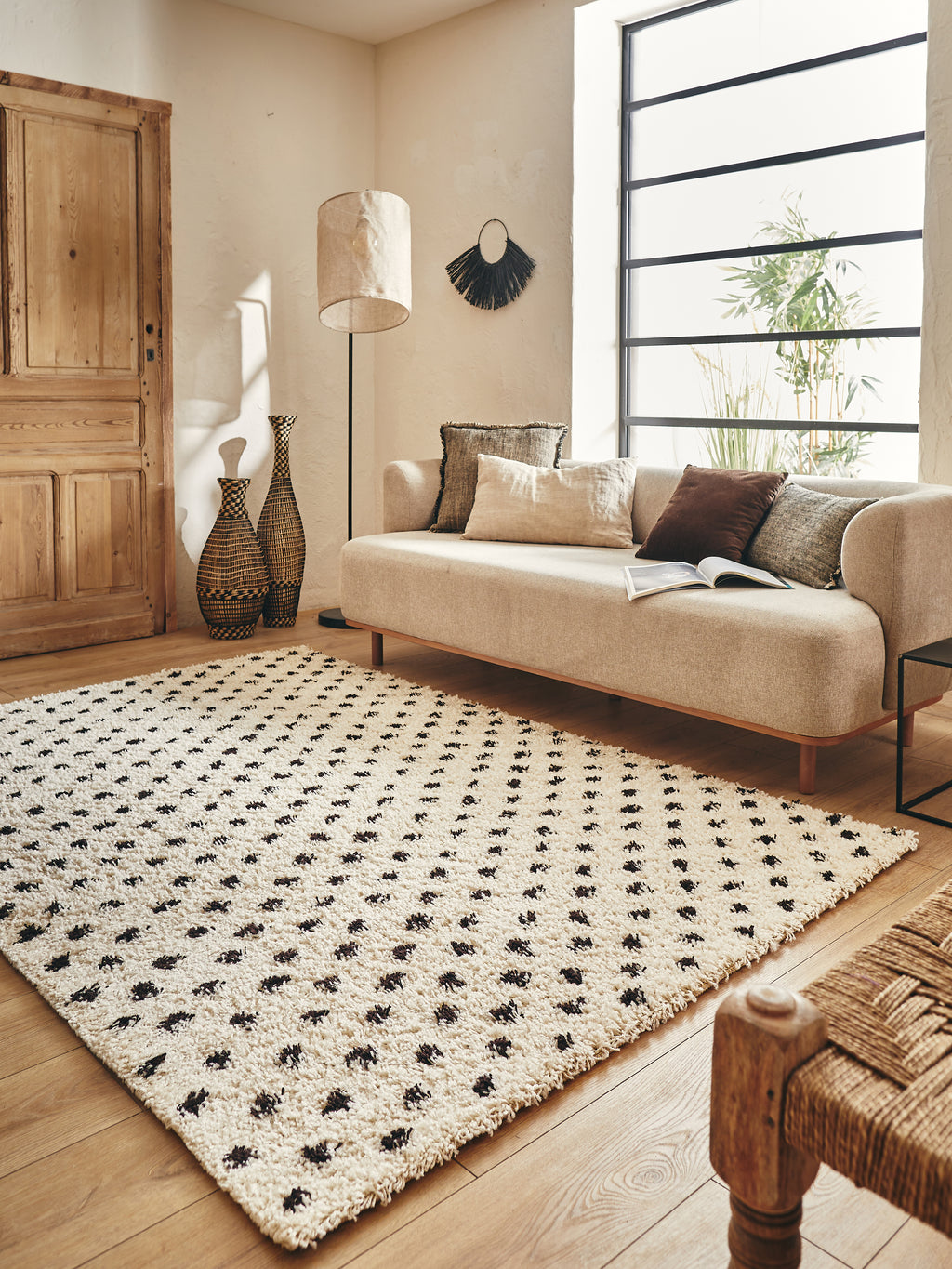 Tapis berbère en polypropylène crème et brun : ASM600CRE ASMA