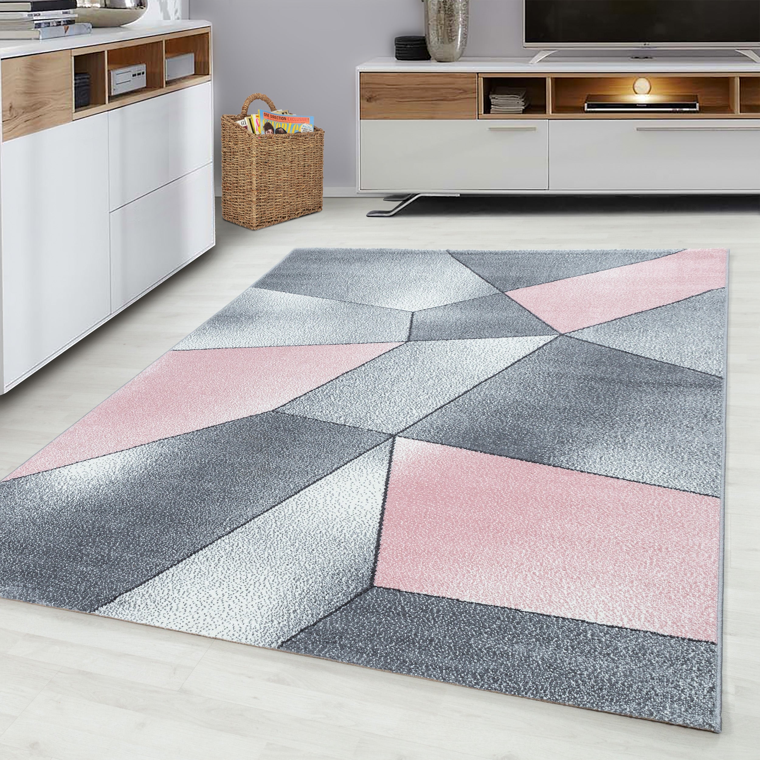 BETA - Tapis de salon à motif géométrique rose - BET1120ROS BETA