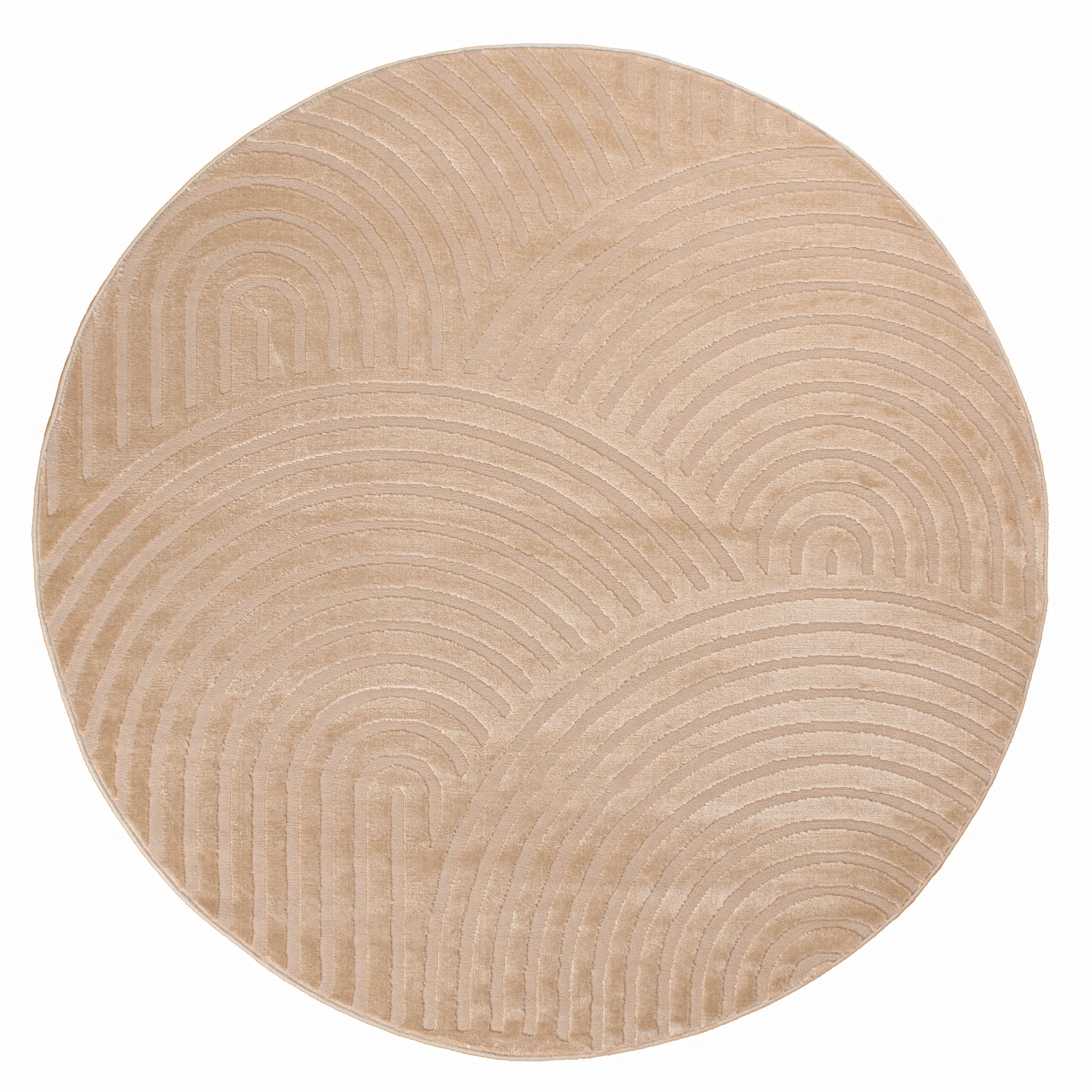 Tapis rond arc-en-ciel beige avec longs poils en relief : BIA157BEI BIANCA