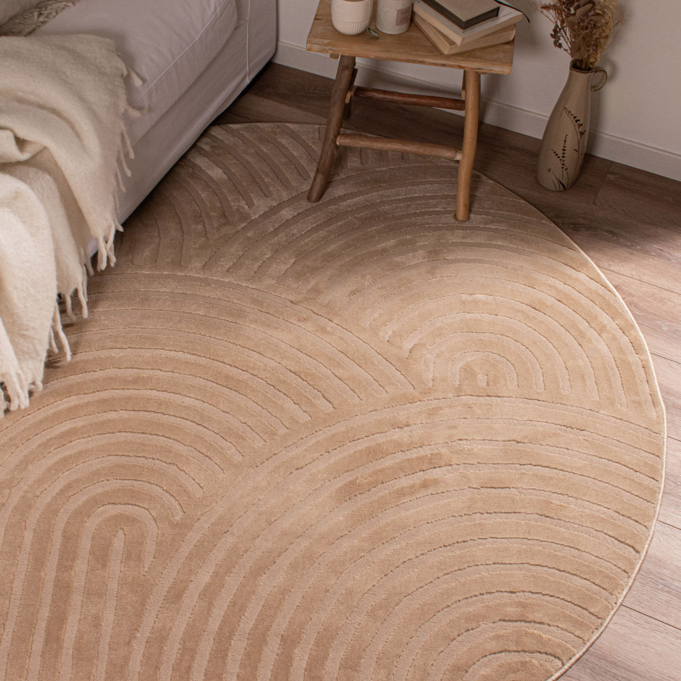 BIANCA - Tapis rond moderne beige motif arc-en-ciel - BIA157BEI BIANCA