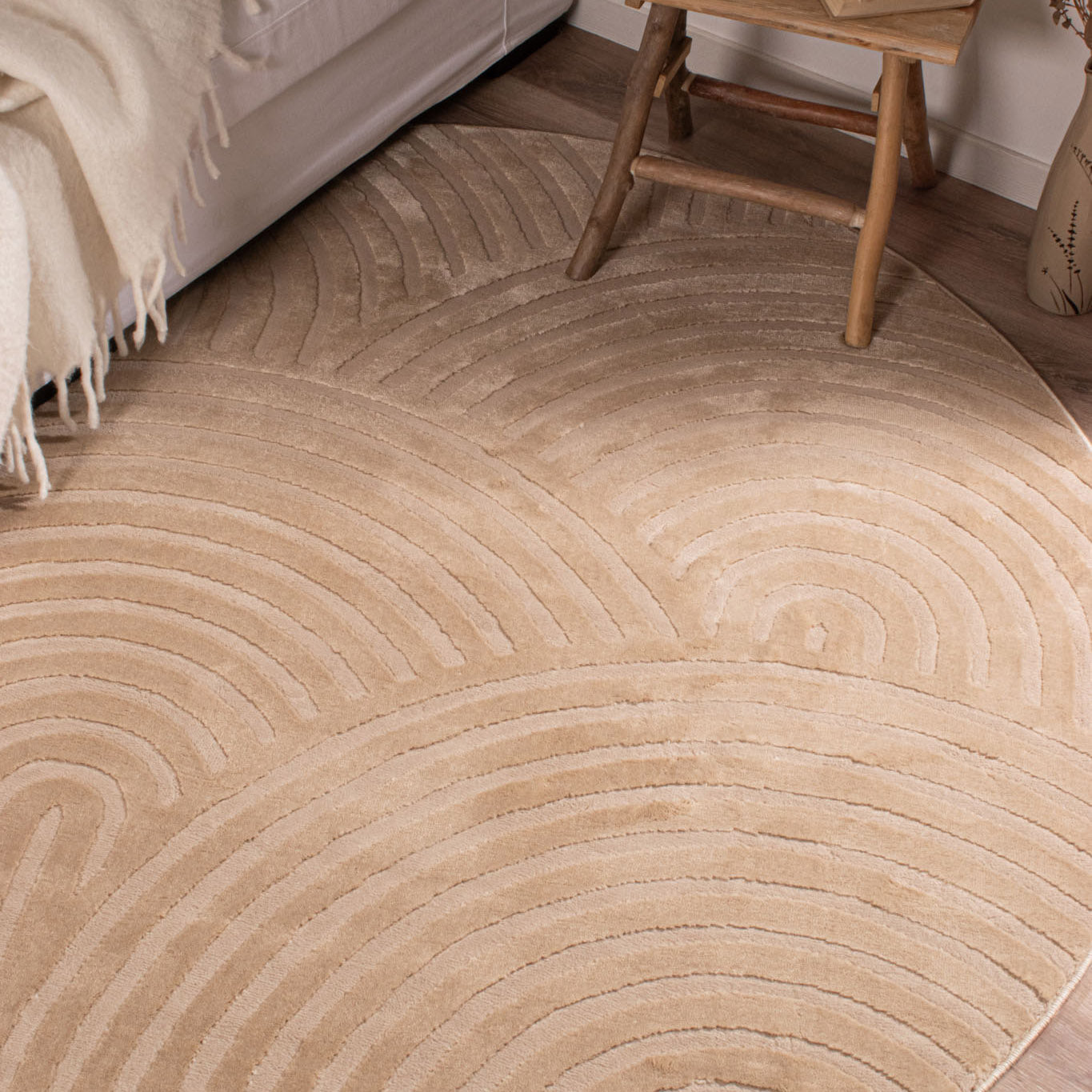 BIANCA - Tapis rond moderne beige motif arc-en-ciel - BIA157BEI BIANCA