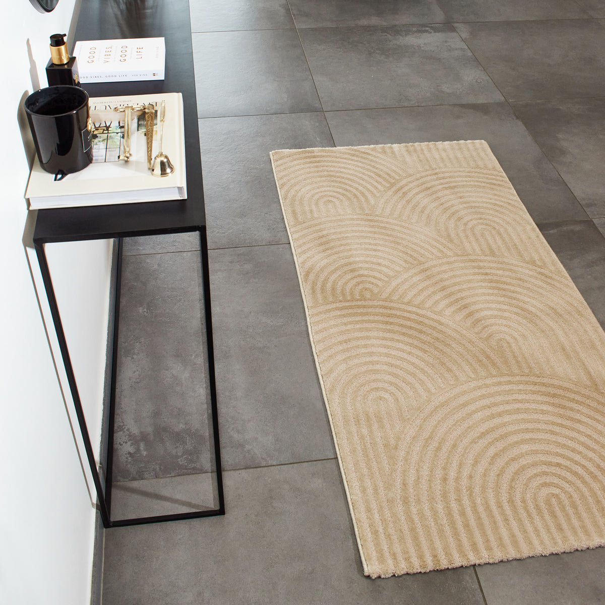 Tapis de salon moderne motifs en arcs modernes et contemporain beige : BIA157BEI BIANCA