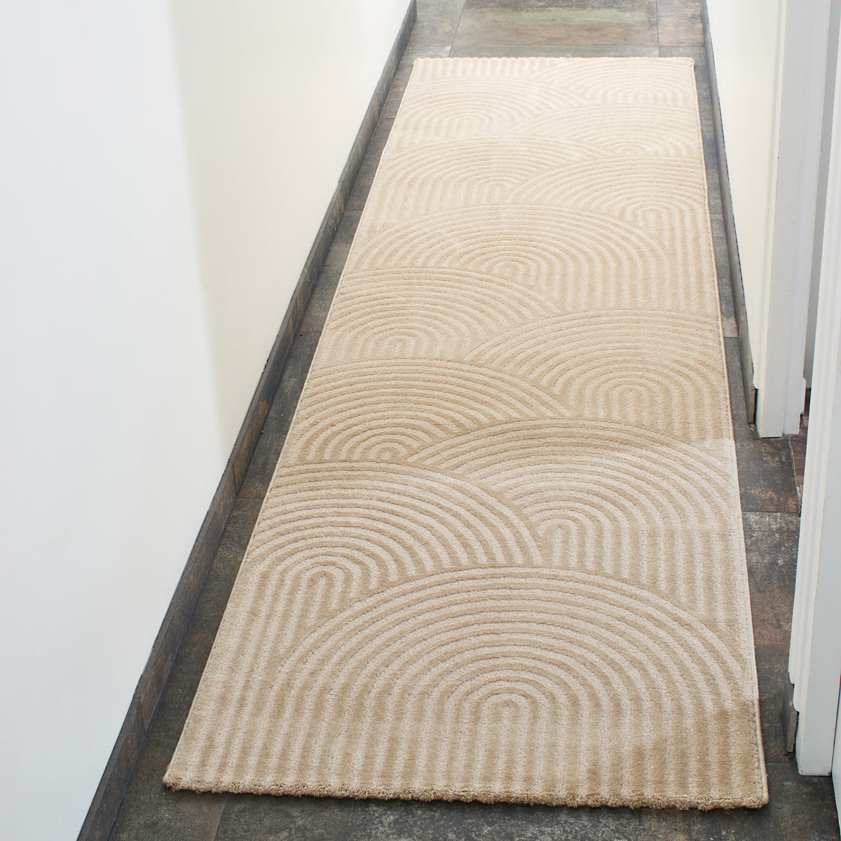 Tapis de salon moderne motifs en arcs modernes et contemporain beige : BIA157BEI BIANCA