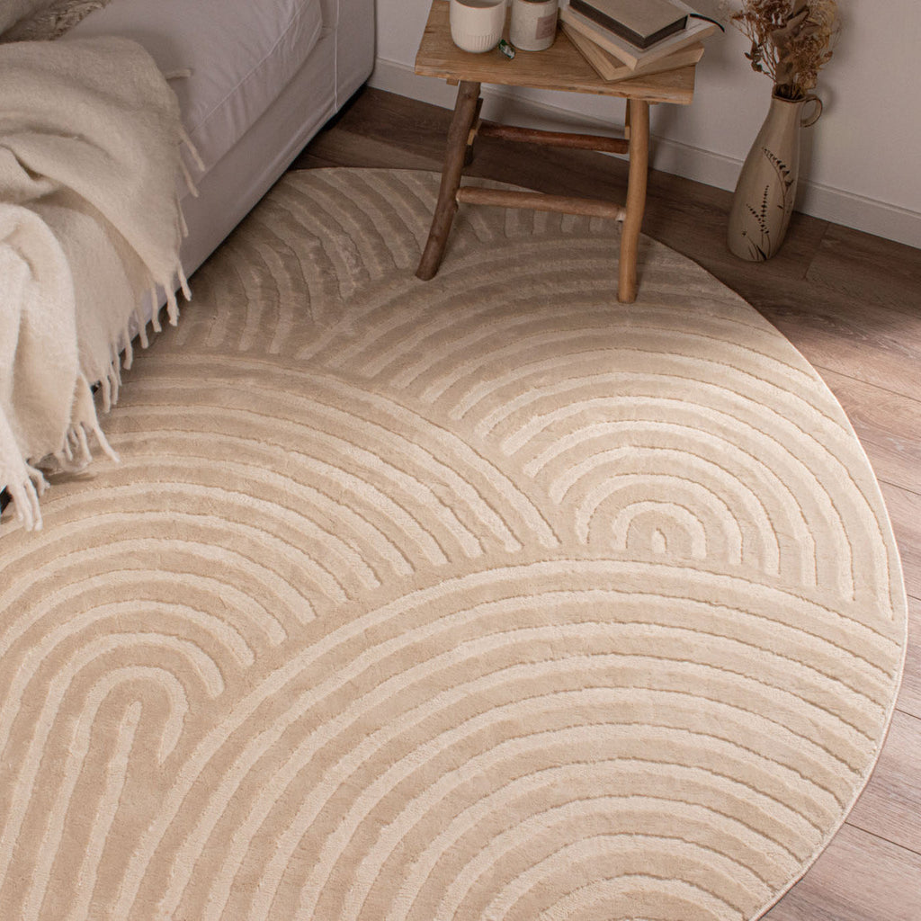 Tapis rond arc-en-ciel crème avec longs poils en relief : BIA157CRE (Copie) BIANCA