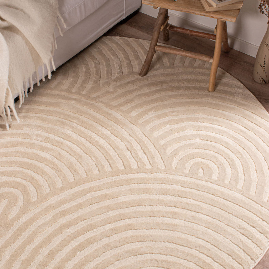 Tapis rond arc-en-ciel crème avec longs poils en relief : BIA157CRE (Copie) BIANCA