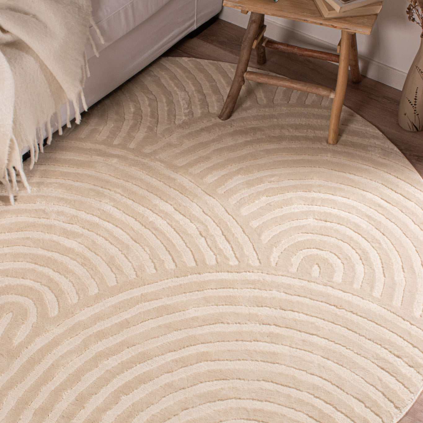 Tapis rond arc-en-ciel crème avec longs poils en relief : BIA157CRE (Copie) BIANCA