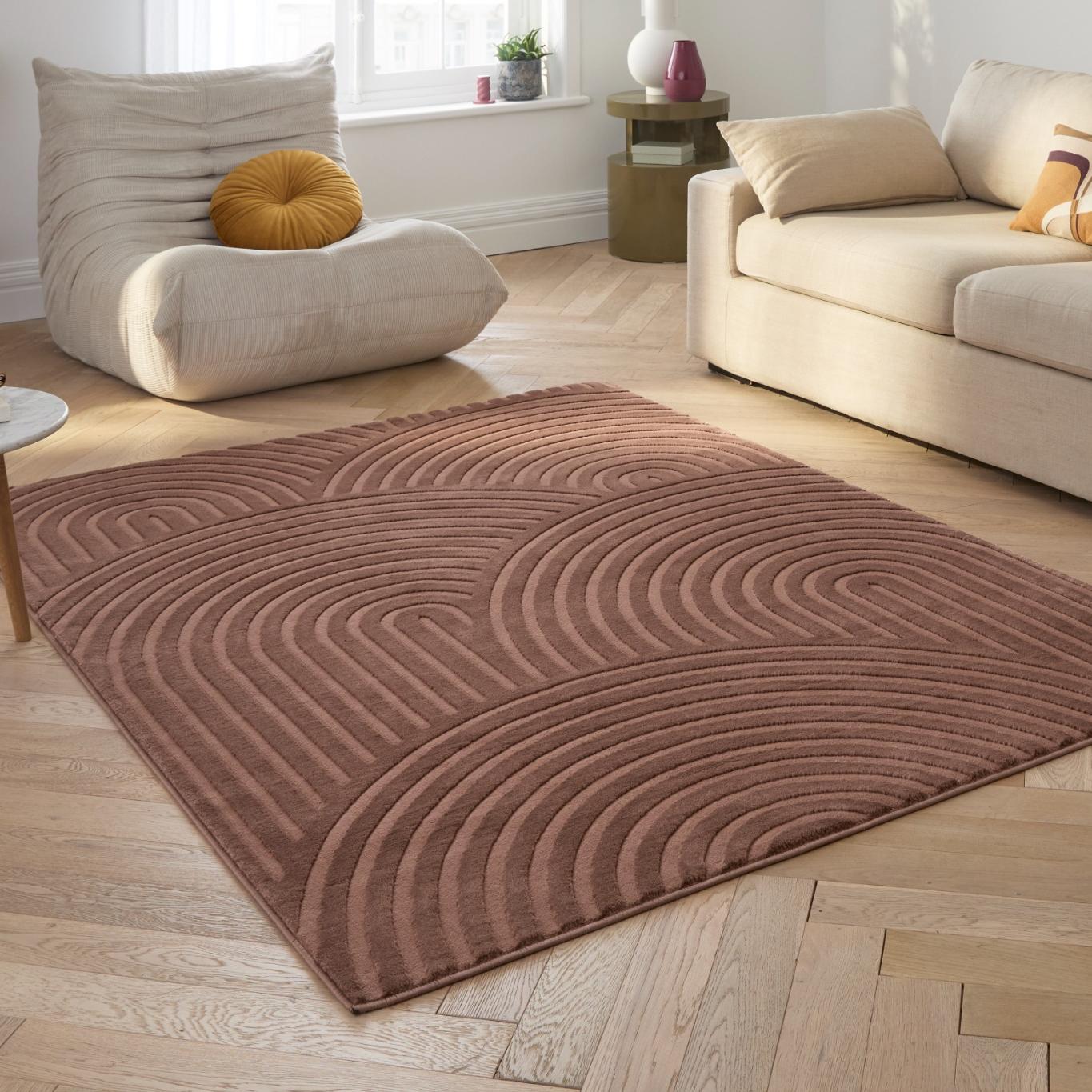 Tapis arc-en-ciel mocca avec longs poils en relief : BIA157MOC BIANCA